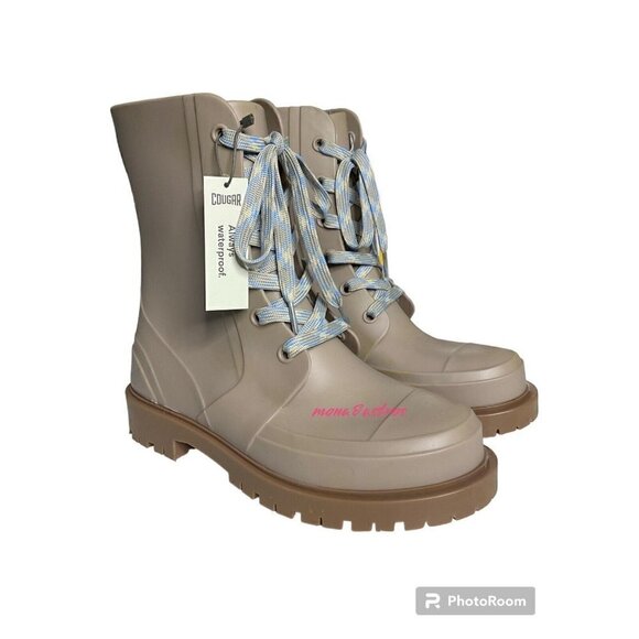 Cougar Madrid Rain Boot Women's Waterproof Lace Up Combat Style‎ Dove - Picture 1 of 2